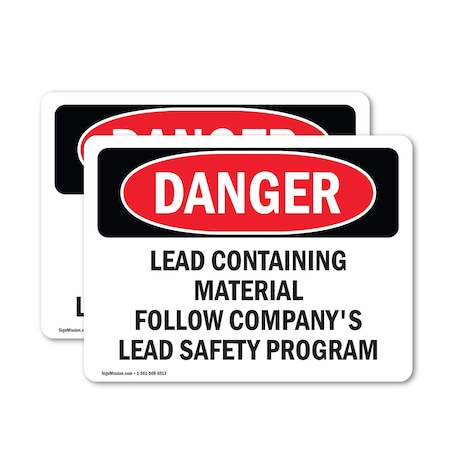 Signmission Lead Containing Material Safety Program Danger Sign, Vinyl Decal, 7in W x 5in L, 2PK OS-2PACK-DS-D-57-L-1070